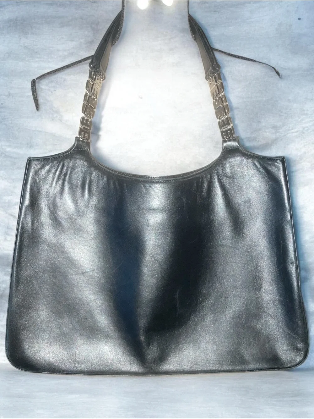 BALLY Black Leather Handbag w/ Silver Iconic "B" Handles - Picture 6 of 8